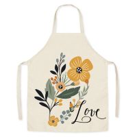 Yellow Flower Pattern Kitchen Sleeveless Apron Rose Cotton Linen Bib Household Ladies Antifouling Clean Cooking Apron