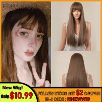 Long Brown Straight Synthetic Natural Wigs Cosplay Aiko tanaka with Bangs for Women Daily Hair Wigs Heat Resistant Fiber Wigs