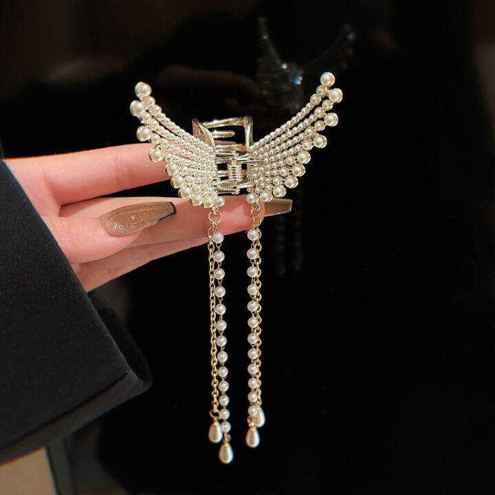 luxurious-hair-jewelry-opulent-hair-pin-pearl-butterfly-hair-accessory-long-tassel-grasping-clip-diamond-studded-hair-clip