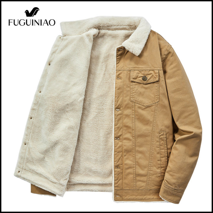fuguiniao-แจ็กเก็ตคอโปโลหนาผ้ากำมะหยี่ขนยาวสำหรับฤดูใบไม้ร่วง-ฤดูหนาวมีซิปทรงหลวมเสื้อโค้ทเด็กผู้หญิงใส่สบาย