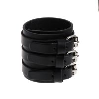 260X60Mm 3 Strand Triple Strap Faux Leather Cuff Wrap Wtistband Bracelet Punk