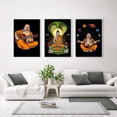 ♠♦❖ Wall Art ภาพพระพุทธรูปกีตาร์ Cobra สมาธิบนผ้าใบตกแต่งบ้านโปสเตอร์พระพุทธรูป Space Jongleur สำหรับห้องนั่งเล่นพิมพ์