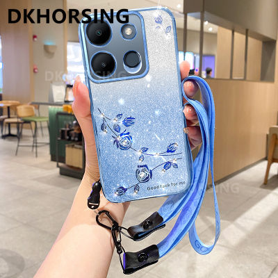 DKHORSING เคสโทรศัพท์กากเพชรสุดหรู NOTE HOT30 Infinix 30 30VIP 30Pro 30i Smart7 HOT30 30i ไฟ30เล่นไล่ระดับสีกุหลาบนิรันดร์ปลอกอ่อน Infinix Note30 4G 5G เคลือบอิเล็คโทรเพลทซิลิโคนกันกระแทกพร้อมสายคาดที่คล้อง