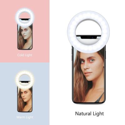 Ring Light Phone Selfie Stick LED Clip-on Rechargeable Round Lamp Live Stream for Smartphone Laptop IPad IPone Phone Camera Flash Lights