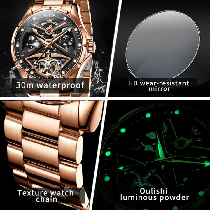 olevs-นาฬิกายี่ห้อ-hollowed-out-perspective-tourbillon-blaster-นาฬิกากลไก-เรืองแสงในที่มืดผู้ชายนาฬิกา