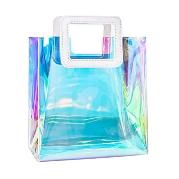 Laser Iridescent Holographic Film Clear Transparent PVC Fabric Leather  Rainbow Film Shiny Vinyl Material DIY Bow Craft Bag