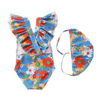1-6Y Baby Girls Swimwear Kids Print Swimsuit Jumpsuit+hat Cute Girl Bikini Summer Toddler Children Swimwears Beach Set