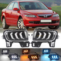 ฝาครอบไฟตัดหมอกกันชนไฟเดย์ไลท์กลางวัน LED สีดำสำหรับ Mazda 6 Atenza Facelift รุ่น2005 2006 2007 2008 2009 W/เปิดสัญญาณ Mustang เลนส์ใส