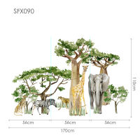 Large Animal Elephant Giraffe Zebra Leopard Wall Stickers for Kid Rooms Baby Boys Bedroom Big Tree Green Forest Animals Decal