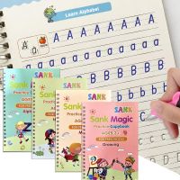 หนังสือสำหรับเด็ก4เล่ม/ชุดหนังสือสำหรับเขียนตัวอักษร3D แบบใช้ซ้ำได้สมุดลอกแบบตัวเลขภาษาอังกฤษ