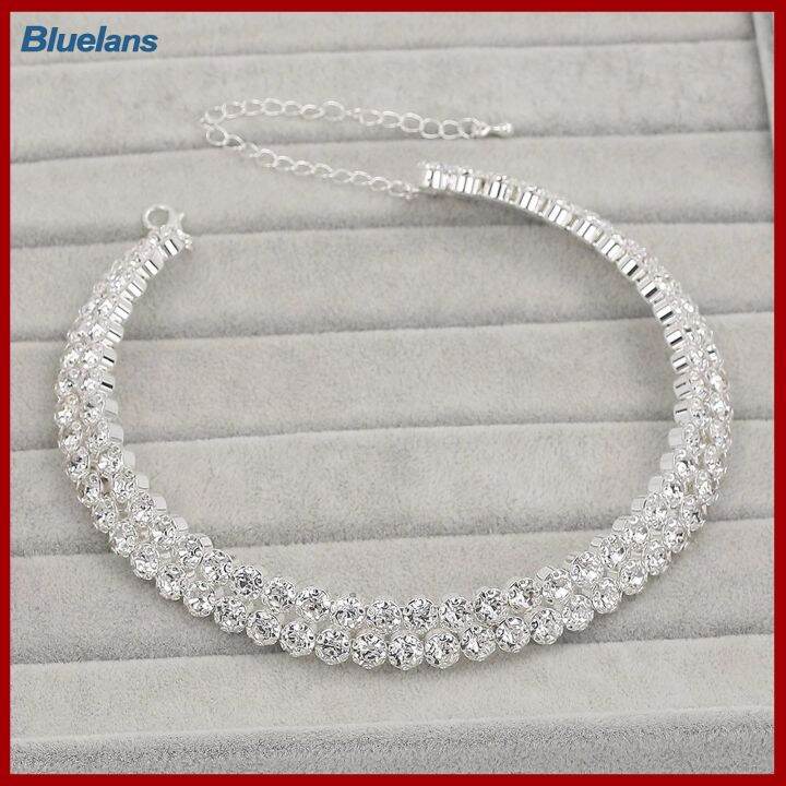 bluelans-ชุดเครื่องประดับพลอยเทียมหรูหรา1ชุดสำหรับผู้หญิงสร้อยคอโชกเกอร์คริสตัลเทียมเทียมสร้อยข้อมือเหมาะสำหรับงานแต่งงานของเจ้าสาว