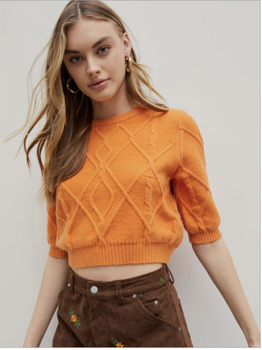 Cider Solid Cable Knit Crop Top Lazada.co.th