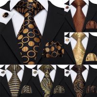 Gold Mens Ties 100 Silk Jacquard Woven 7 Colors Solid Ties For Men Wedding Business Party Barry.Wang 8.5cm Neck Tie Set GS-07