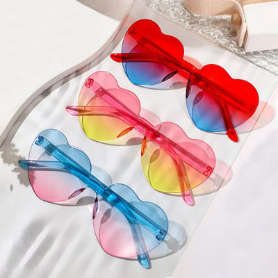 แว่นตาเยลลี่แฟชั่นไล่ระดับสีสำหรับกลางแจ้งแว่นกันแดดรูปหัวใจป้องกันแสงแดด