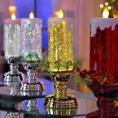 1 Set Candle Light Swirling Glitter Crystal Light Plug And Play ABS Waterproof Flameless Christmas LED Night Light for Festival