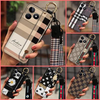 Luxury classical Phone Case For Realme C53/Narzo N53 Lanyard Durable Waterproof Kickstand Wristband Soft case Silicone