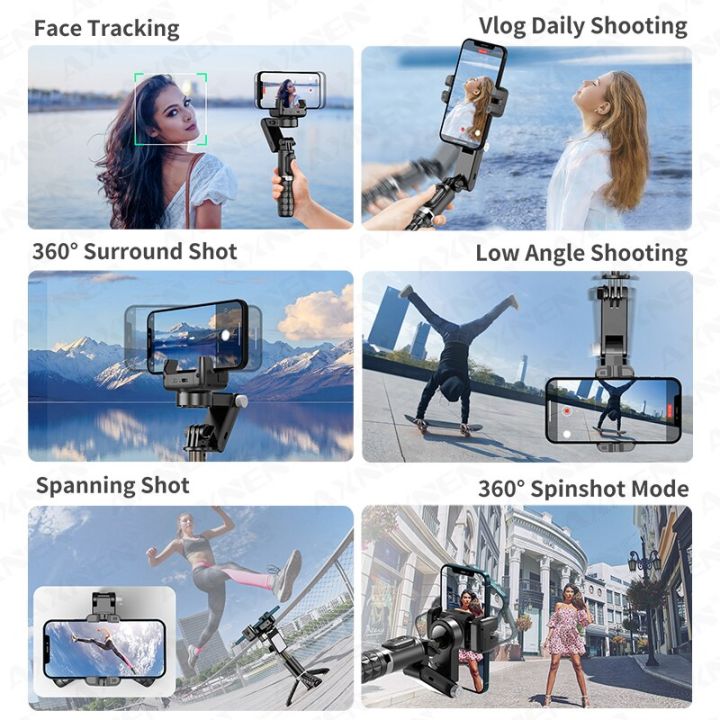 gimbal-stabilizer-ก้านเซลฟี่ติดตามใบหน้าอัตโนมัติพร้อมไฟเติมความงามขาตั้งกล้องโทรศัพท์สำหรับสตรีมสดกลางแจ้ง