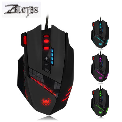ZELOTES C-12 RGB Backlight Gaming Mouse 4 Gears 4000DPI Adjustable Mice 12 Buttons USB Wired Computer Mice for PC Laptop