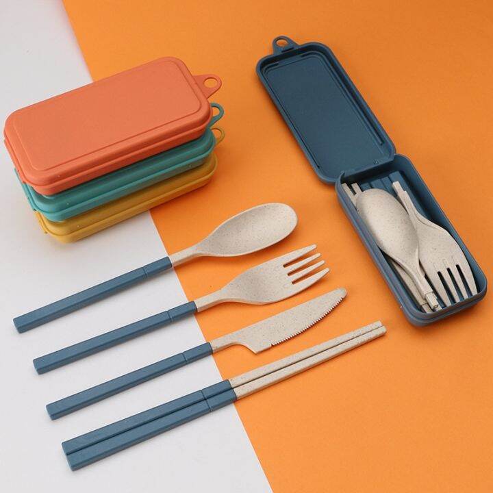 4pcs-wheat-straw-dinnerware-set-portable-tableware-knife-fork-spoon-chopsticks-set-travel-cutlery-set-eco-friendly-utensil-box-flatware-sets