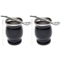 2X Double-Wall Stainless Yerba Gourd Mate Tea Set Coffee Water Mate Tea Cup with Spoon Straw Bombilla 8Oz