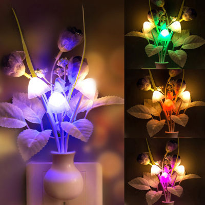 โคมไฟรูปดอกไม้หลอดไฟเห็ดเห็ดจินตนาการแบบเหนี่ยวนำปลั๊กไฟกลางคืน7สีไฟกลางคืนไฟ LED กลางคืนโคมไฟเชื้อรา