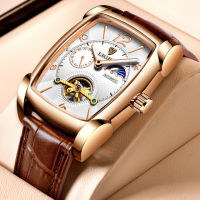 (มีในสต็อก) LIGE แบรนด์หรูบุรุษนาฬิกาสแควร์นาฬิกาอัตโนมัติสำหรับผู้ชาย Tourbillon นาฬิกาหนังแท้กันน้ำนาฬิกาจักรกล **