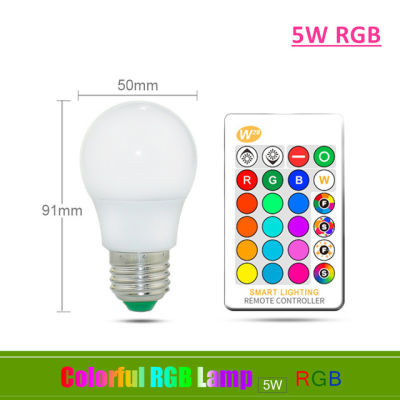 【♘COD Free Cas♘】 lan84 ไฟหลอดไฟ Led Rgb E27 110V 220V 5W 10W 15W โคมไฟ Rgb โคมไฟแอลอีดีอาร์จีบีดีบเบิลยูหลากสีเปลี่ยนได้ด้วยรีโมท Ir โหมดควบคุมความจำ