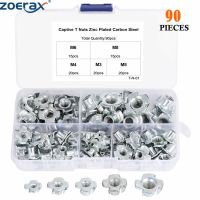 ZoeRax 90pcs M3 M4 M5 M6 M8 Zinc Plated Four Claws Nut Speaker Nut T-nut Blind Pronged Tee Nut Furniture Hardware