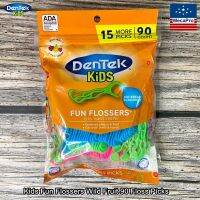 DenTek Kids™ Fun Flossers ,Wild Fruit 90 Floss Picks ไหมขัดฟัน เคลือบฟลูออไรด์ รสไวด์ฟรุต สำหรับเด็ก ขจัดคราบพลัคระหว่างฟัน