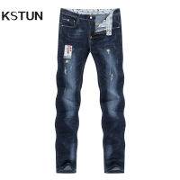 KSTUN Men Jeans Stretch Dark Blue Slim Fit Ripped Biker Jeans Man Casual Patchwork Hip hop Mens Pants Denim Clothes Dropshipping