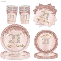 Pink Rose Gold Diamond Birthday Party Disposable Tableware Set 21st 30th 40th 50th 60th Happy Birthday Party Decorations Adults