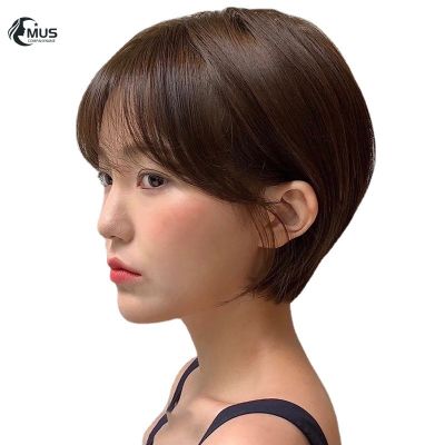 MUS Washable Light สีน้ำตาลสั้นตรงวิกผม Reusable Breathable Hair Cover สำหรับผู้หญิง Party Cosplay Props