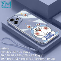 YiaMia เคสโทรศัพท์การ์ตูนโดราเอมอนน่ารักสำหรับ Infinix Hot 30 / 30i / 30 Play/20/20i/20 Play/10S / 10i / 10S NFC / 10 Play / 10 Lite เคสคลุมทั้งหมดกล้อง TPU นิ่มโครเมี่ยมสุดหรูแฟชั่นพร้อมเชือกห้อย