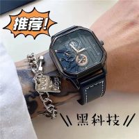 Teenagers European and American fashionable mechanical watches trendy mens dark square dial large casual belt cool