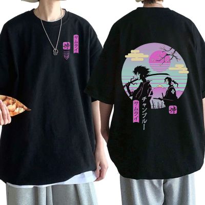 Japanese Anime Samurai Chillhop T-shirt Double Sided Graphic Print T Shirt Cotton Cal Oversized T Shirts Harajuku Streetwear