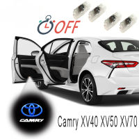 XINFAN ไฟติดประตูรถออฟนาฬิกาจับเวลาอัตโนมัติ4ชิ้นสำหรับ Toyota Camry XV40โคมไฟเครื่องฉายเลเซอร์รูปโลโก้ XV50 XV70อุปกรณ์ตกแต่งรถของแท้ไฟเก๋งรถที่ติดตั้งโดยปราศจากความเสียหาย