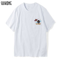 Suikone เสื้อแขนสั้นปักลายดาวเคราะห์สำหรับผู้ชาย,เสื้อลำลองทรงสลิมแขนสั้นสไตล์เกาหลีปักลายสวมใส่สบายสำหรับฤดูร้อน