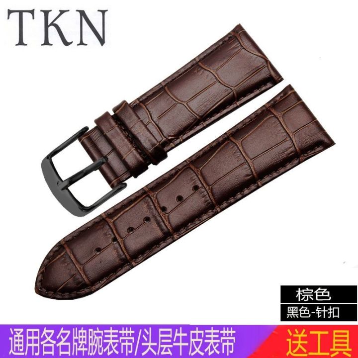 leather-watch-strap-pin-buckle-mens-universal-26-28-30mm-handmade-extra-large-size-cowhide-chain