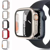 Glass Case for Apple Watch Series 8 7 se 6 5 4 Change to Ultra Appearance Screen Protector PC Cover Upgrade for iWatch 44mm 45mm