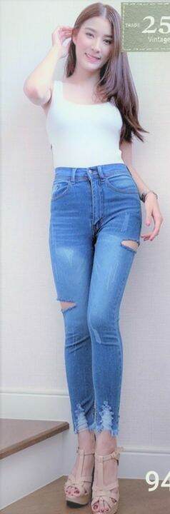 2511-vintage-denim-jeans-by-araya-กางเกงยีนส์-ผญ-กางเกงยีนส์-เอวสูง-กางเกงยีนส์ยืด