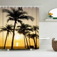 Sunset Dusk Beach Palm Tree Seaside ผ้าม่านอาบน้ำผ้าม่านห้องน้ำกันน้ำ 12 ตะขอตกแต่ง 180 * 180 ซม