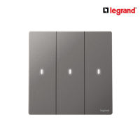 Legrand สวิตช์ทางเดียว 3 ช่อง สีเทาดำ มีไฟ LED 3G 1Way 16AX  Illuminated Switch รุ่นมาเรียเซนต์ | Mallia Senses | Dark Silver | 281014DS |  บิทิสมาร์ท | BTiSmart