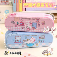 Double layer pencil case  large capacity  simple girl heart pencil case  cute stationery pencil case
