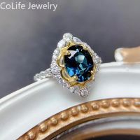 2ct London Blue Topaz Ring 7mm*9mm VVS Grade Natural Topaz Silver Ring No Fading 3 Layers 18K Gold Plating Topaz Jewelry