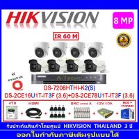 Hikvision ชุดกล้องวงจรปิด 8MP รุ่น DS-2CE16U1T-IT3F 3.6 (4)+DS-2CE78U1T-IT3F3.6 (4)+DVR DS-7208HTHI-K2(S)(1)+ชุดอุปกรณ์