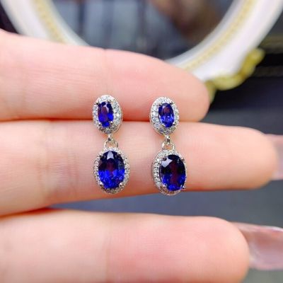 Natural Sapphire Stud Female Silver 925 Gem Simple Atmospheric Classy Stud Sterling Certified jewelry boutique