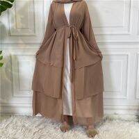 【YF】 2023 New Women Muslim Plain Soft Chiffon Dress Prayer Garment Jilbab Abaya Fashion Three Layer Cardigan Full Cover Robe