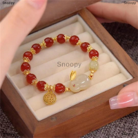 Snoopy สร้อยข้อมือแก้วกระต่ายมิตรภาพนำโชคลูกปัดหินธรรมชาติสำหรับเป็นของขวัญเครื่องประดับสำหรับผู้หญิง