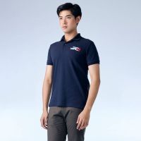 NAVY  CUSTOM FIT POLO SHIRT WITH EMBROIDERED LOGO เสื้อโปโลสีน้ำเงินปักโลโก้ทรงคัสตอมฟิต