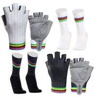 hotx【DT】 New Cycling Gloves Socks Combination Striped Half-finger Non-slip Breathable Guantes Ciclismo